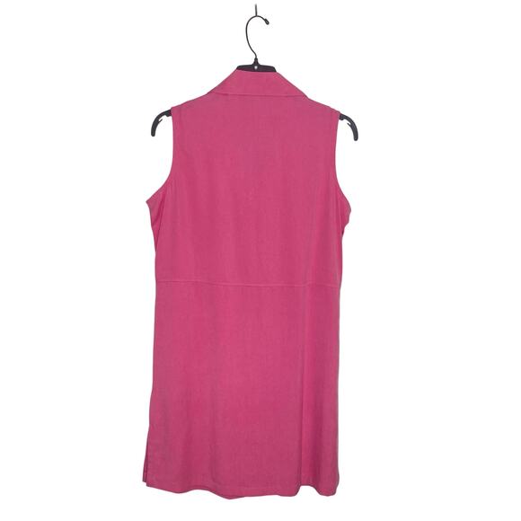 Pink Mini Polo Dress Sz S Sleeveless Pink Chambray Tencel Girly Easy Fit Collar - Picture 2 of 7